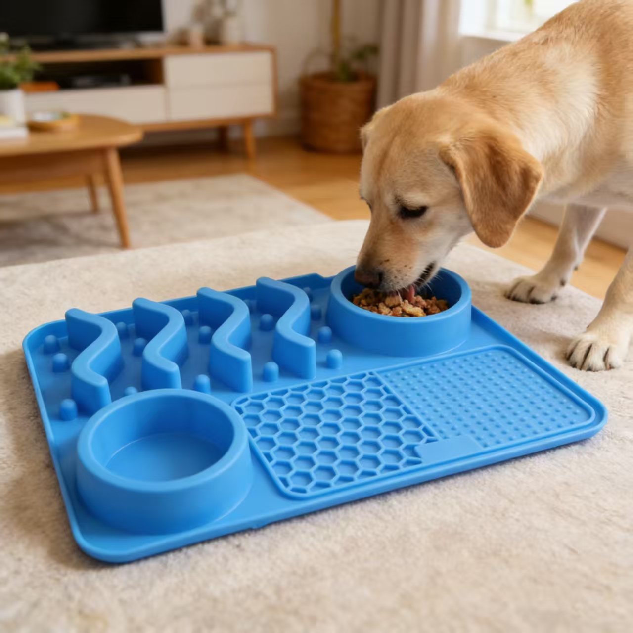 Silicone Interactive 2-in-1 Slow Feeder Pet Bowl With Food Lick Mat For Dogs Cats To Slow Down Eating &amp; Reduce Boredom