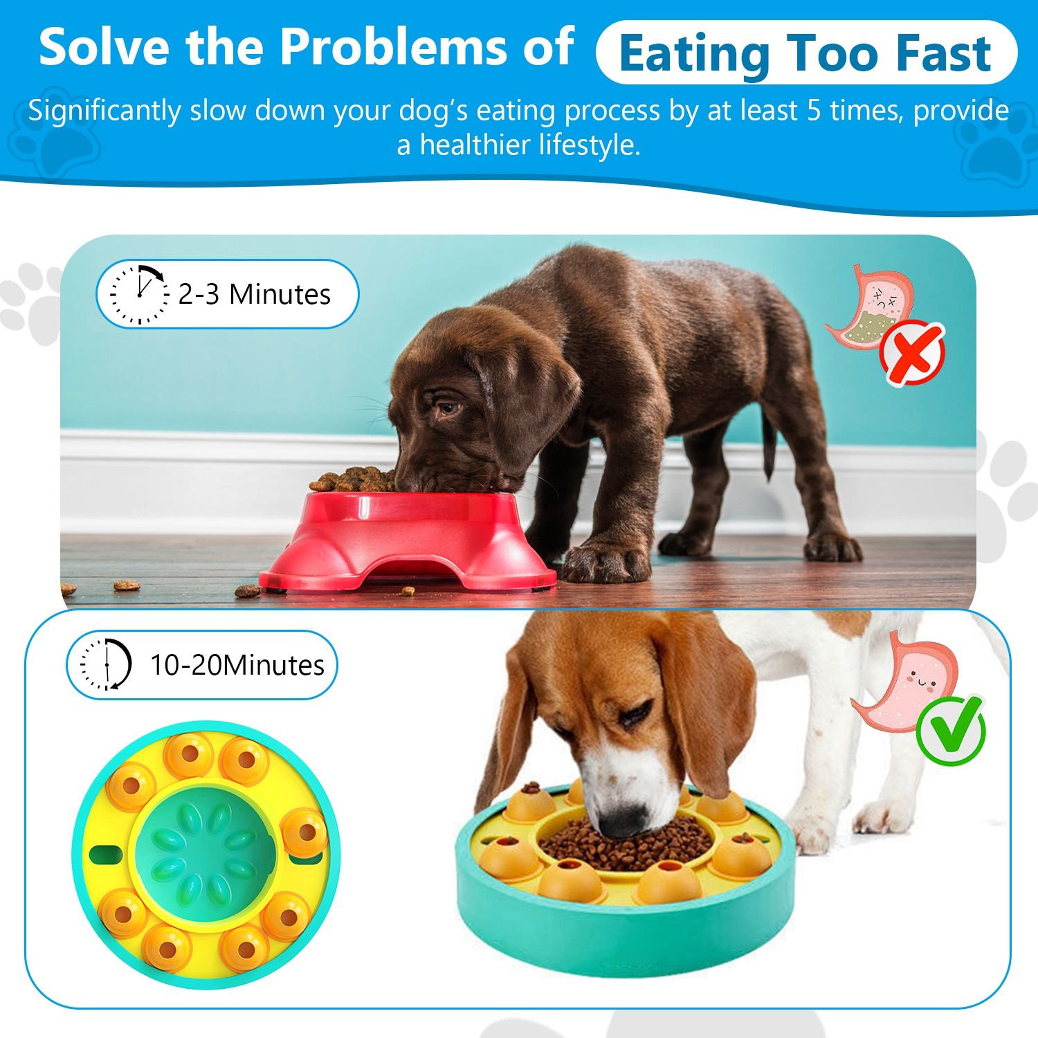 Interactive Dog Puzzle Food Feeder Slow Feeding Bowl with Treat Dispensing Toy Pet Movement Toy