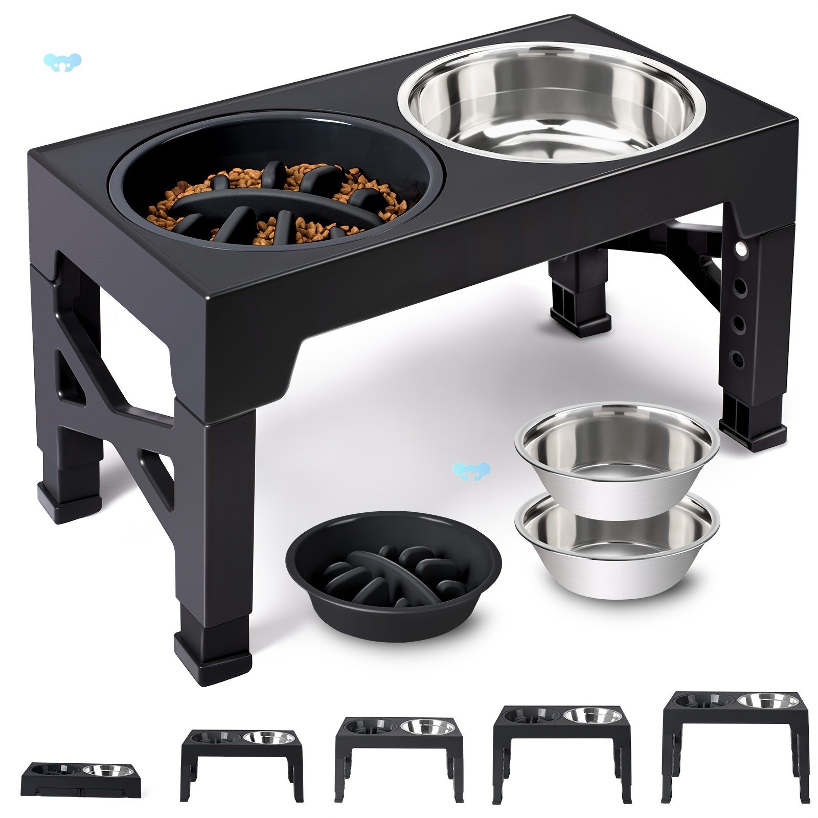 Premium Stainless Steel Elevated Dog Feeder 2-in-1 Slow Food Bowl Adjusts to 5 Heights Wholesale
