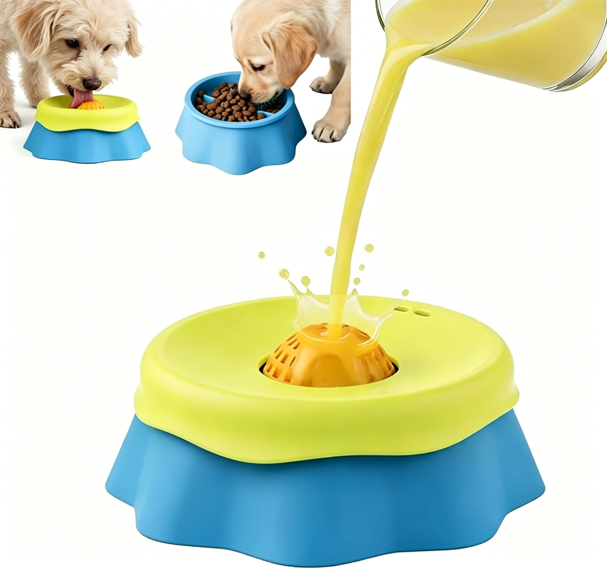 2026 New 2-in-1 Silicone Slow Feeder Dog Bowl Built-in Ball Interactive Waterproof Pet Bowl for Wet Food &amp; Water