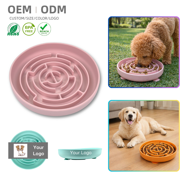 Custom OEM/ODM Silicone Slow Feeder Dog Bowl Maze Pattern Waterproof Suction Cup Base Non-Slip Design for Travel Outdoor Use