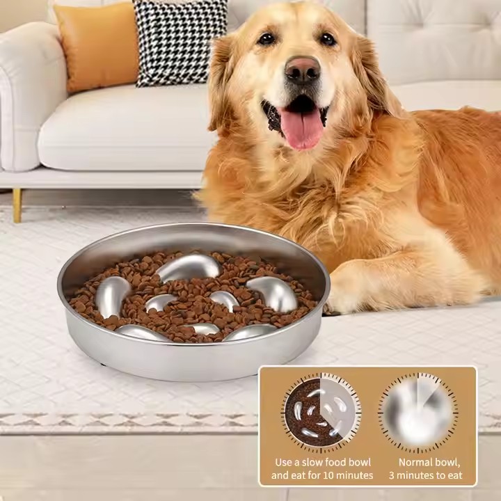 Pet Bowls &amp; Feeders 304 Dog Stainless Steel Bowl Slow Feeder Non-Slip Anti-chocking Slow Feeder for Small Medium Large Breeds