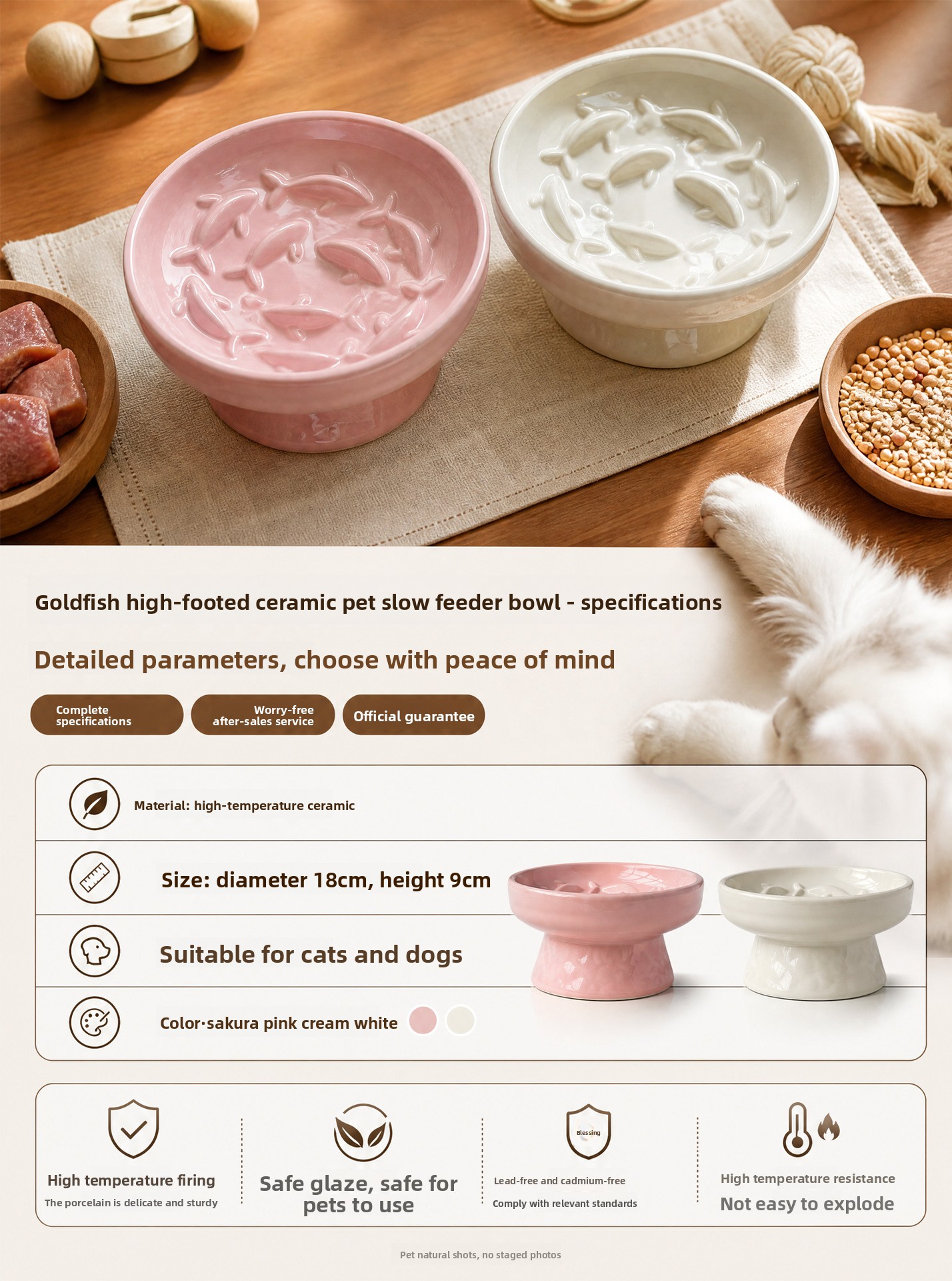 Elevated Ceramic Slow Feeder Bowl for Cats & Dogs Anti-Choke Neck Protection Pet Feeding Bowl