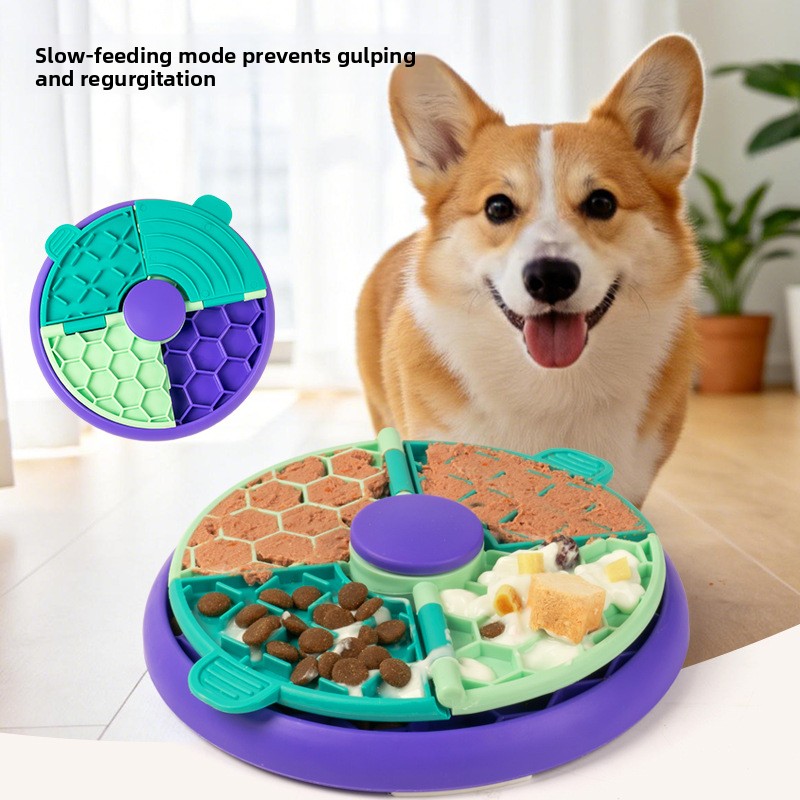 New Slow Food Bowl Anti-choking Puzzle Feeder for Cats &amp; Dogs with Rotating Game Disk-Healthy Eating