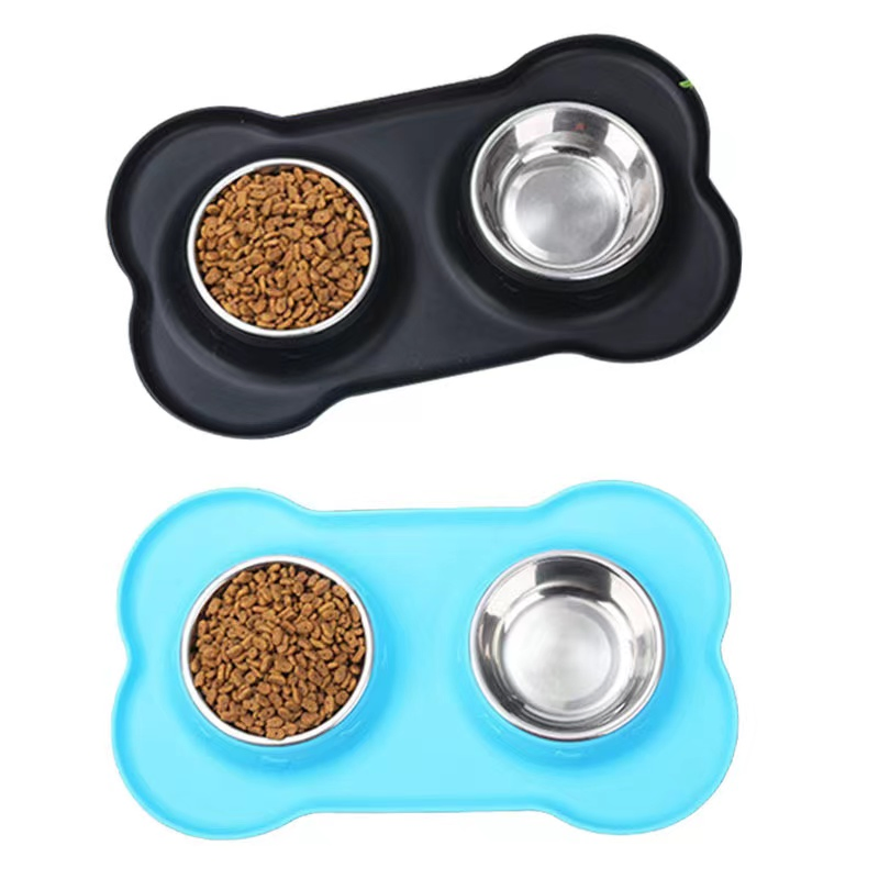 Elevated Whisker Friendly Tilted Flat Silicone Double Feeder Bowl