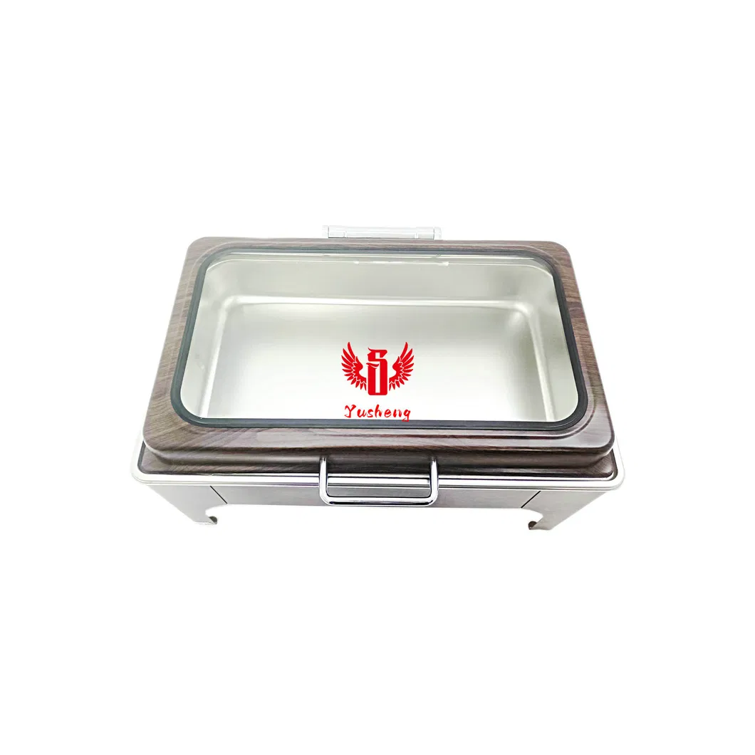 9L Stainless Steel Rectangular Wooden Pattern Color Buffet Dish China Factory