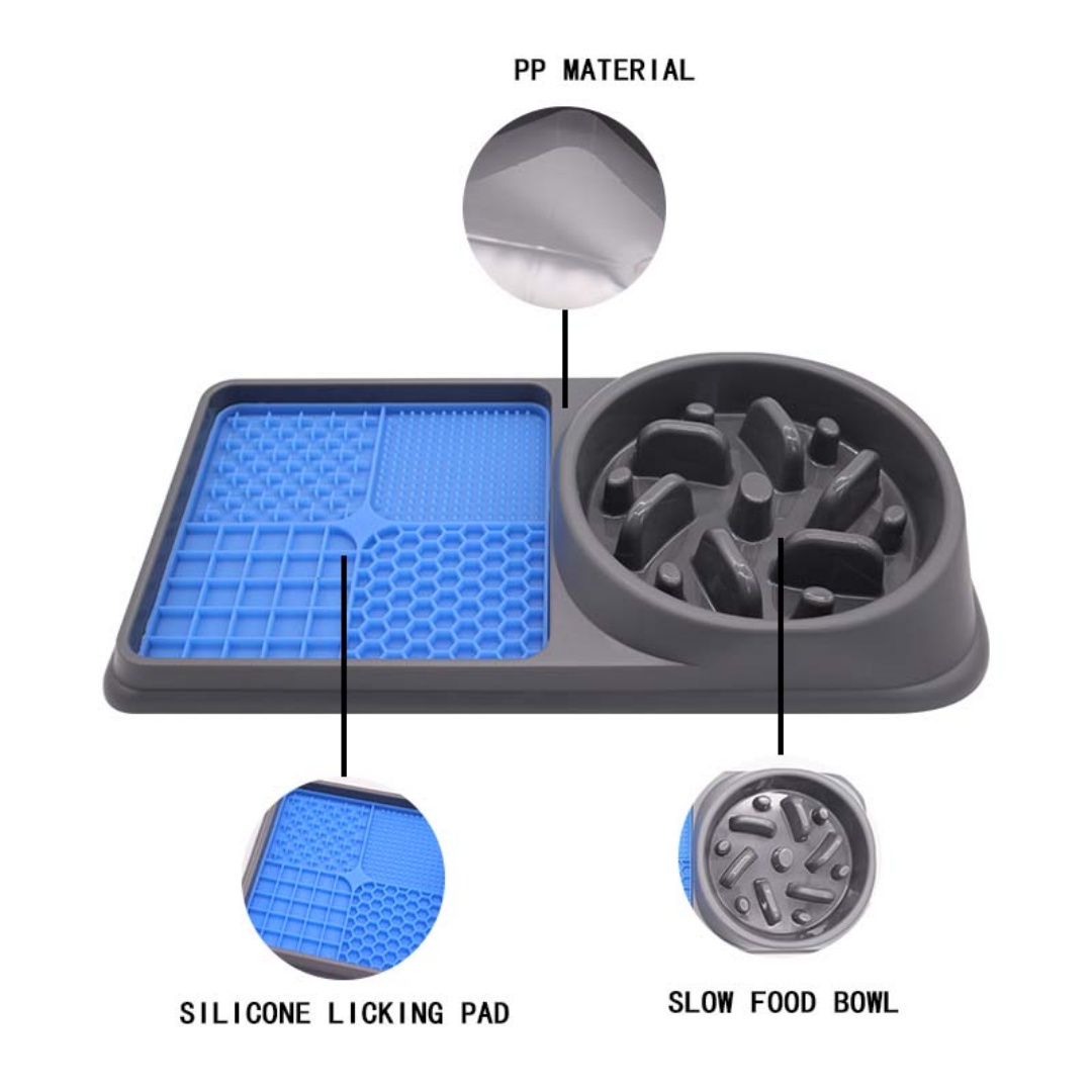OEM ODM Private Label Eco-Friendly 2-in-1 Food Grade Silicone + ABS Dog Cat Slow Feeder Food/Water Bowls Outdoor SORADD