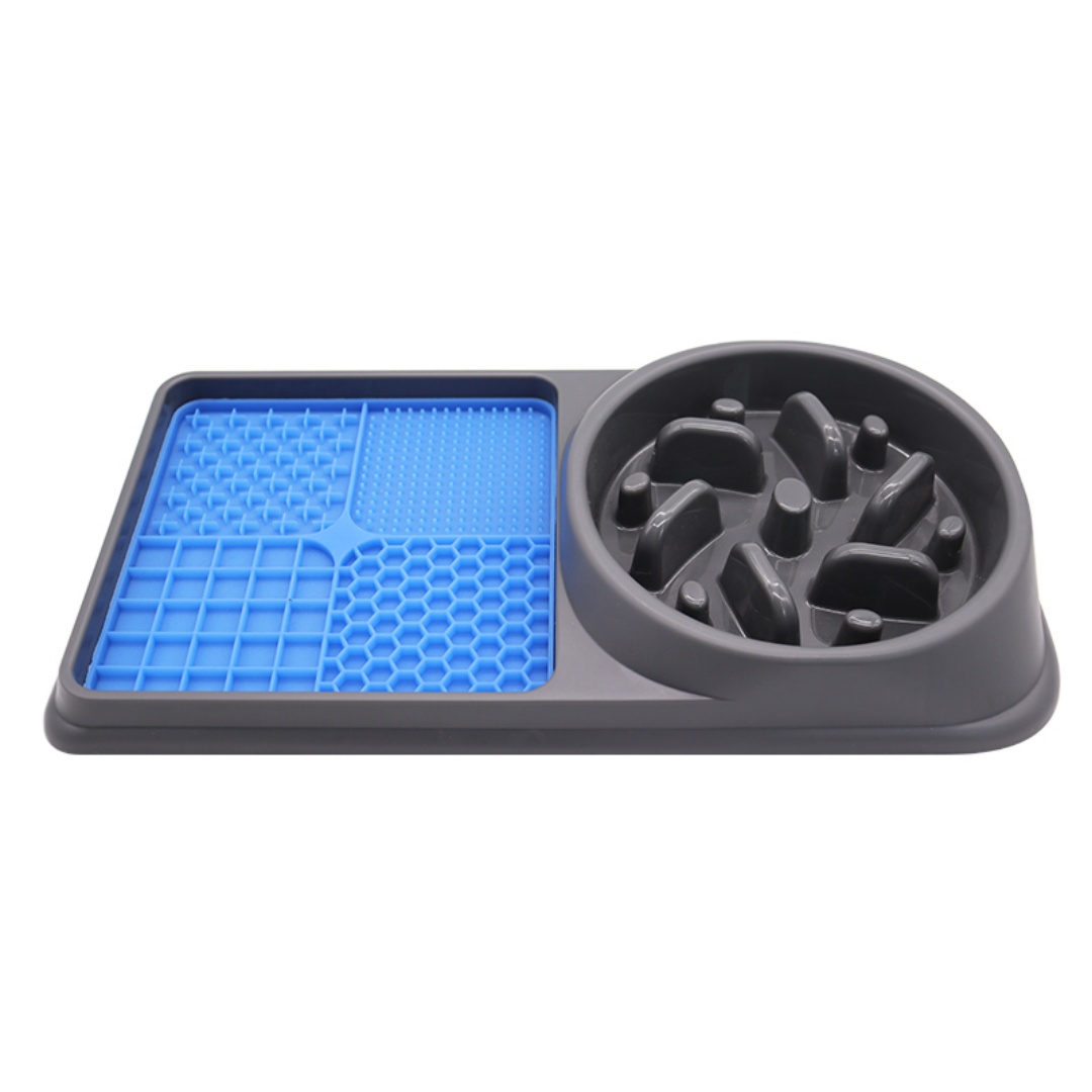 OEM ODM Private Label Eco-Friendly 2-in-1 Food Grade Silicone + ABS Dog Cat Slow Feeder Food/Water Bowls Outdoor SORADD