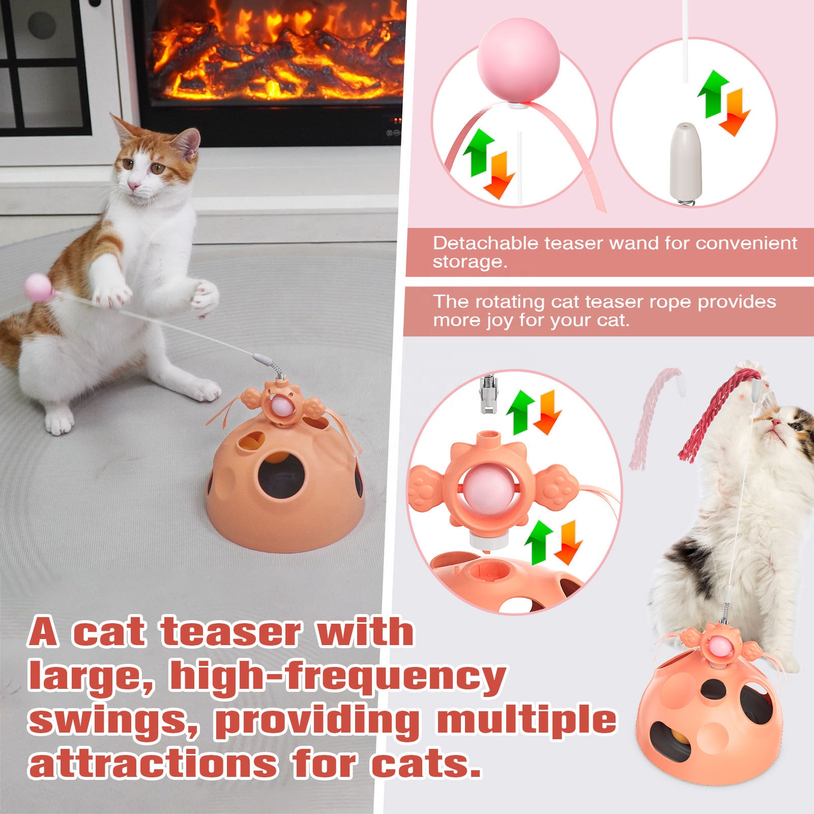 Interactive Cat Toy 4 in 1 Intelligence Puzzle Feeder with Feather Wand Treat Maze Mental Stimulation Toys