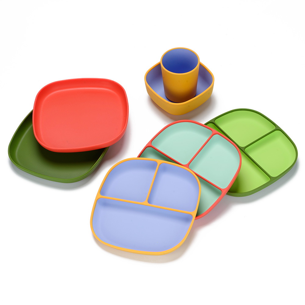 BPA Free Multi-functional Silicone Plates Divided Design Set Silicone Plates Divided Design for Babies Toddlers