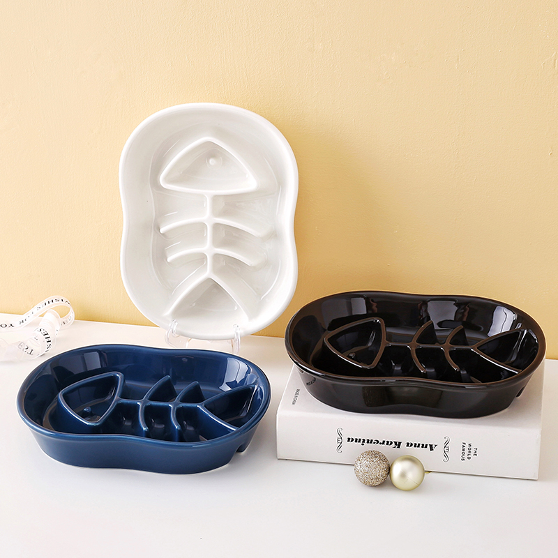 Hot Sale Eco-Friendly Ceramic Pet Dog Slow Food Water Bowl Feeder with Multi-Groove Design