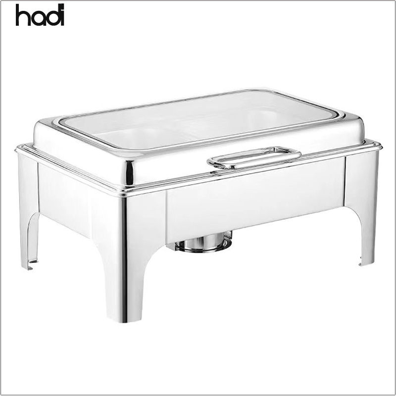 9 Liter Luxury Pattern Stainless Steel Chafing Dish Set Gold Glass Hydraulic Food Warmer Roll Top Design for Hotel Catering