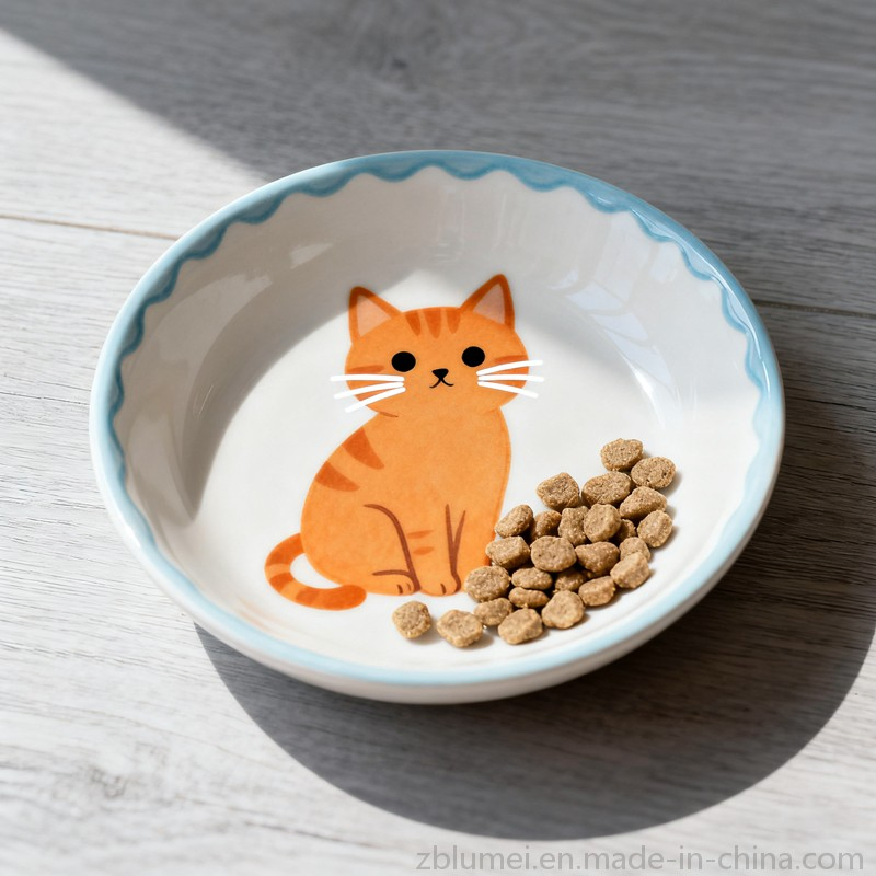 Ceramic Porcelain Stoneware Pet Dog Puppy Cat Kitten Feeding Food Water Wide Bowl Dish