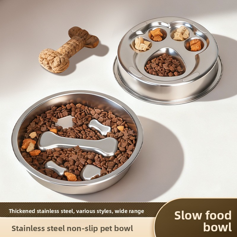 Slow Feeder Bowl Dogs Cats Aids Digestion 304 Stainless Steel Large Capacity Curved Design Non-slip Silicone Base Prevents