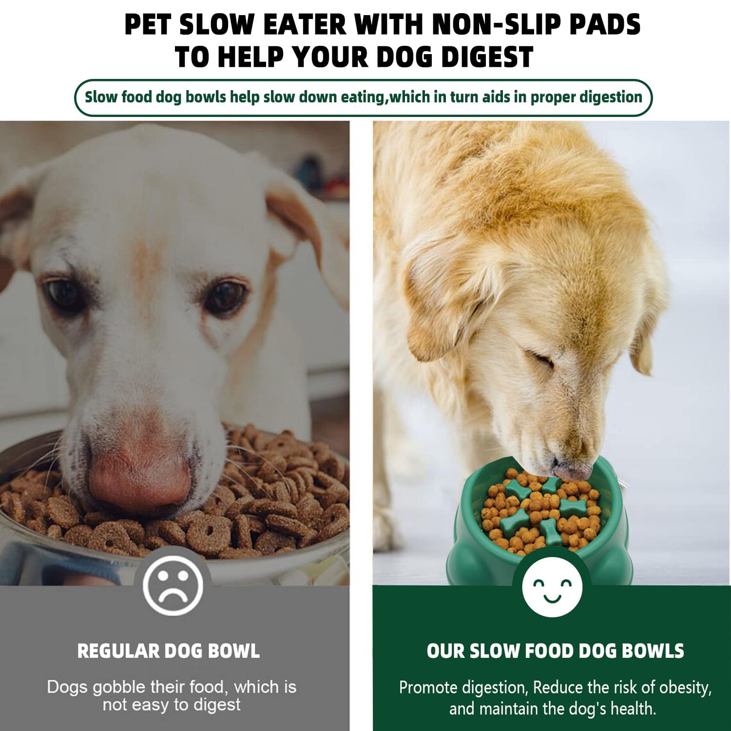 Slow Feeder Eco-Friendly Plastic Dog Bowls Non-Slip Maze Puzzle Design Interactive Bloat-Prevention Choking Prevention for