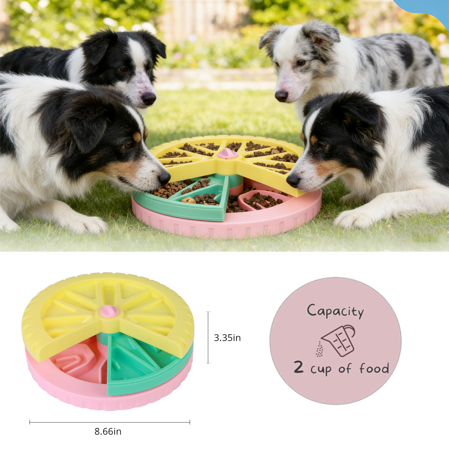 Three-layer Durable Plastic Rotating Dog &amp; Cat Puzzle Slow Feeder Food Bowl Toy with Automatic Lick Plate for Pet Slow Eating