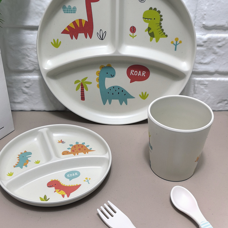 Kids Unbreakable Toddler Independent Feeding Plate Baby Dishes Set Divided Plates Bowls Cups Cutlery Compartments Snack Platter