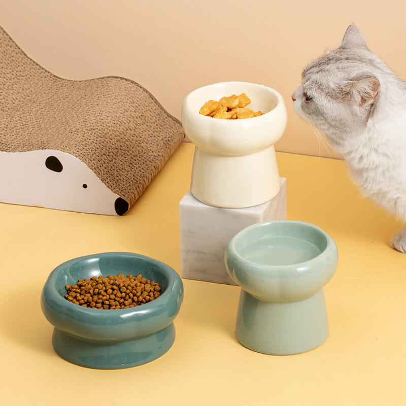 Doe Pet New Pet Slow Feeder Protect Cervical Spine Cartoon Style High Foot Ceramic Elevated Raised Dog Cat Tall Feed Bowls