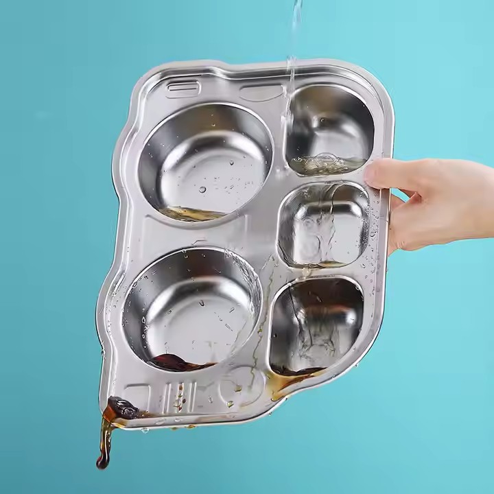 Stainless Steel Divided Kids Square Dinner Lunch Dining Plates