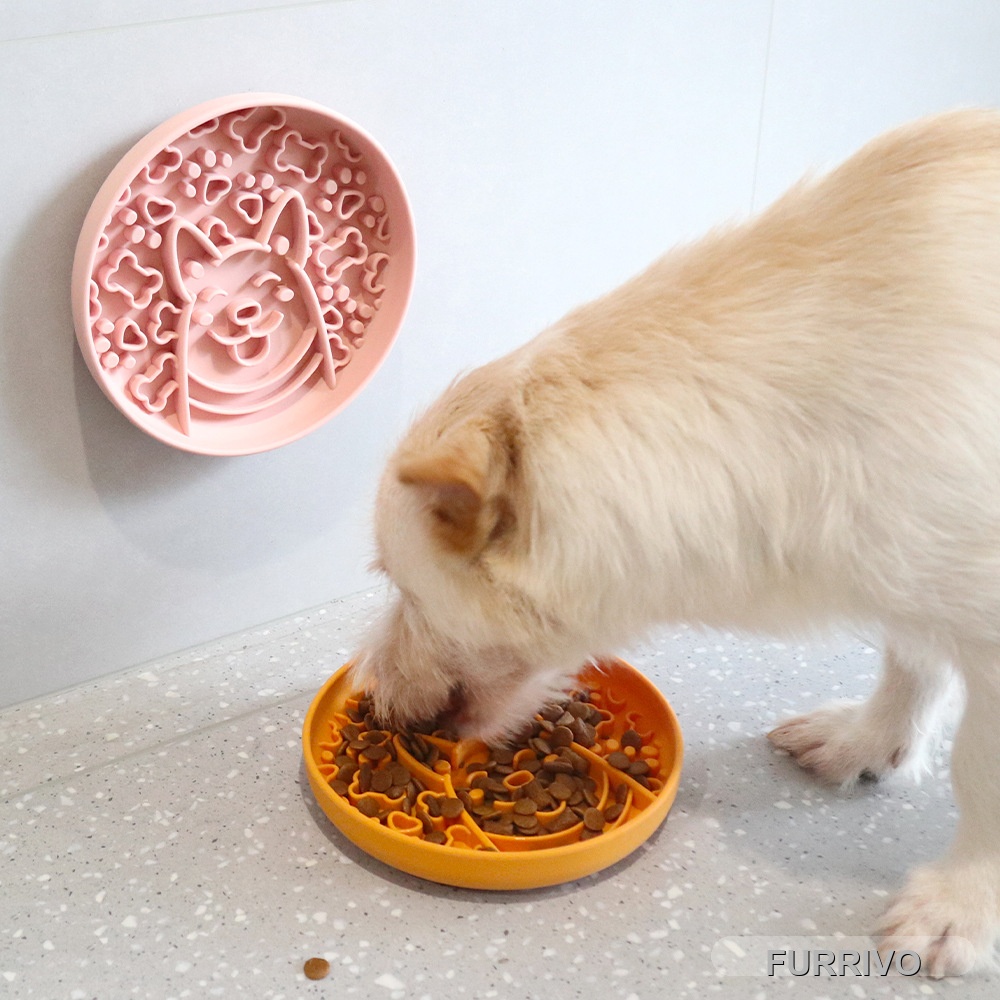 Furrivo Silicone Slow Feeder Dog Bowl Cute Shiba Inu Design Anti-Gulping Lick Mat Flexible Foldable BPA-Free 6 Colors OEM ODM