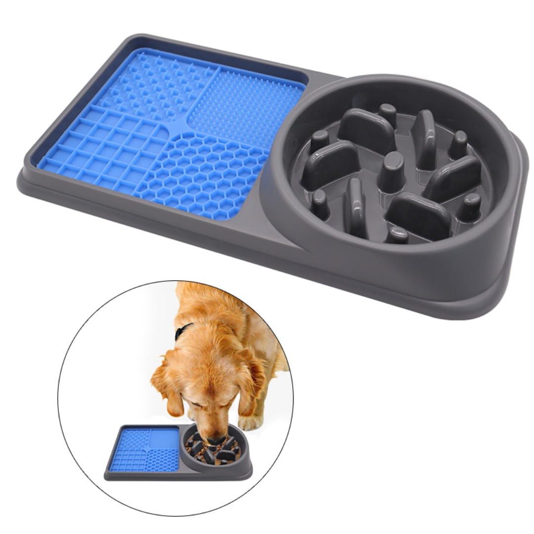 OEM ODM Private Label Eco-Friendly 2-in-1 Food Grade Silicone + ABS Dog Cat Slow Feeder Food/Water Bowls Outdoor SORADD