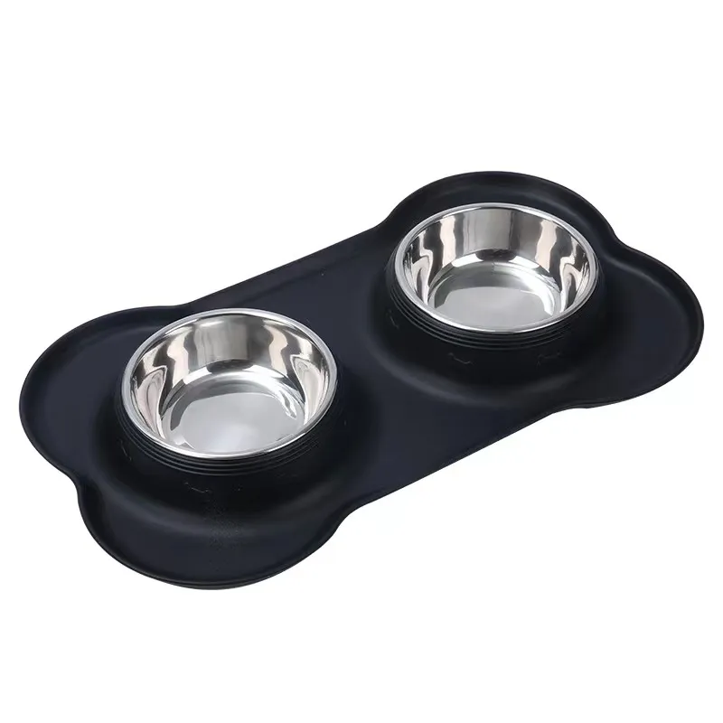 Elevated Whisker Friendly Tilted Flat Silicone Double Feeder Bowl