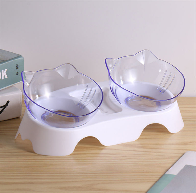 15° Tilted Cat Food Water Bowls with Raised Stand for Neck Protection