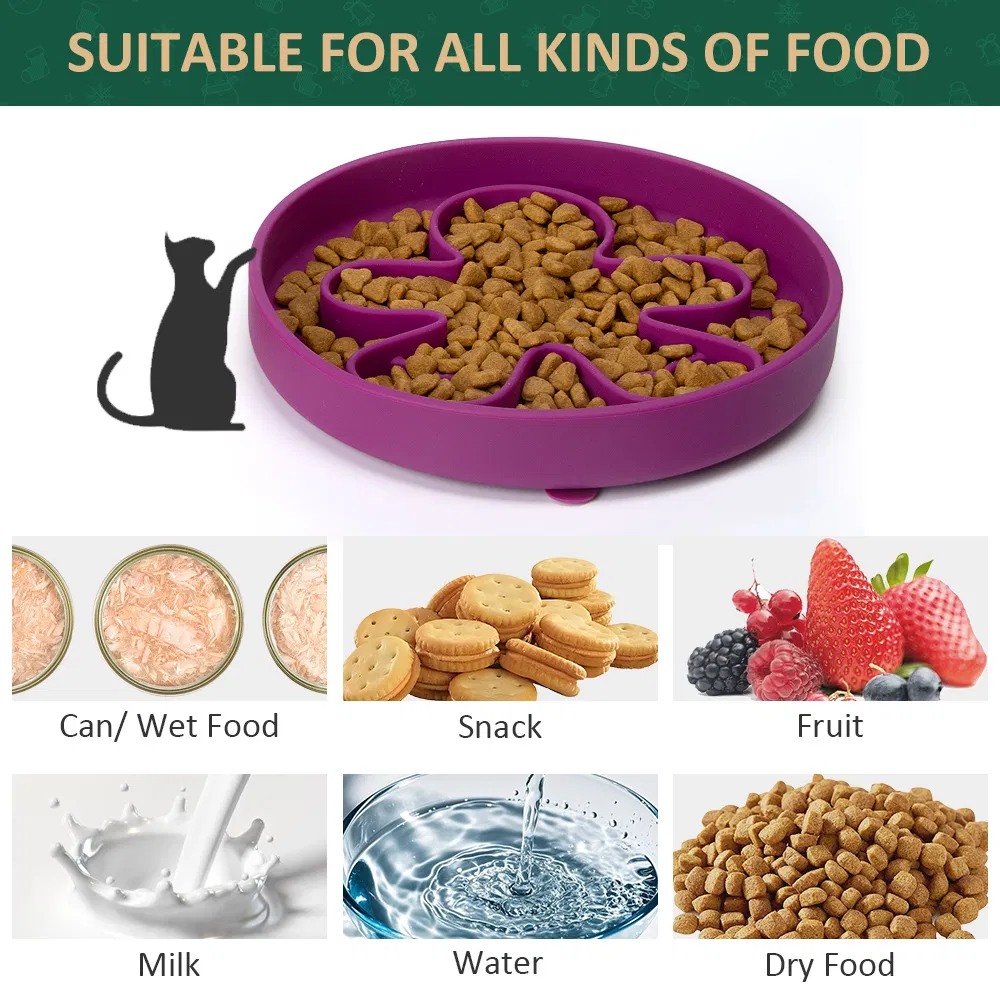 Christmas Design Eco-Friendly Silicone Slow Feeder Dog Bowl Durable Pet Feeder for Slow Eating Cats with Plate