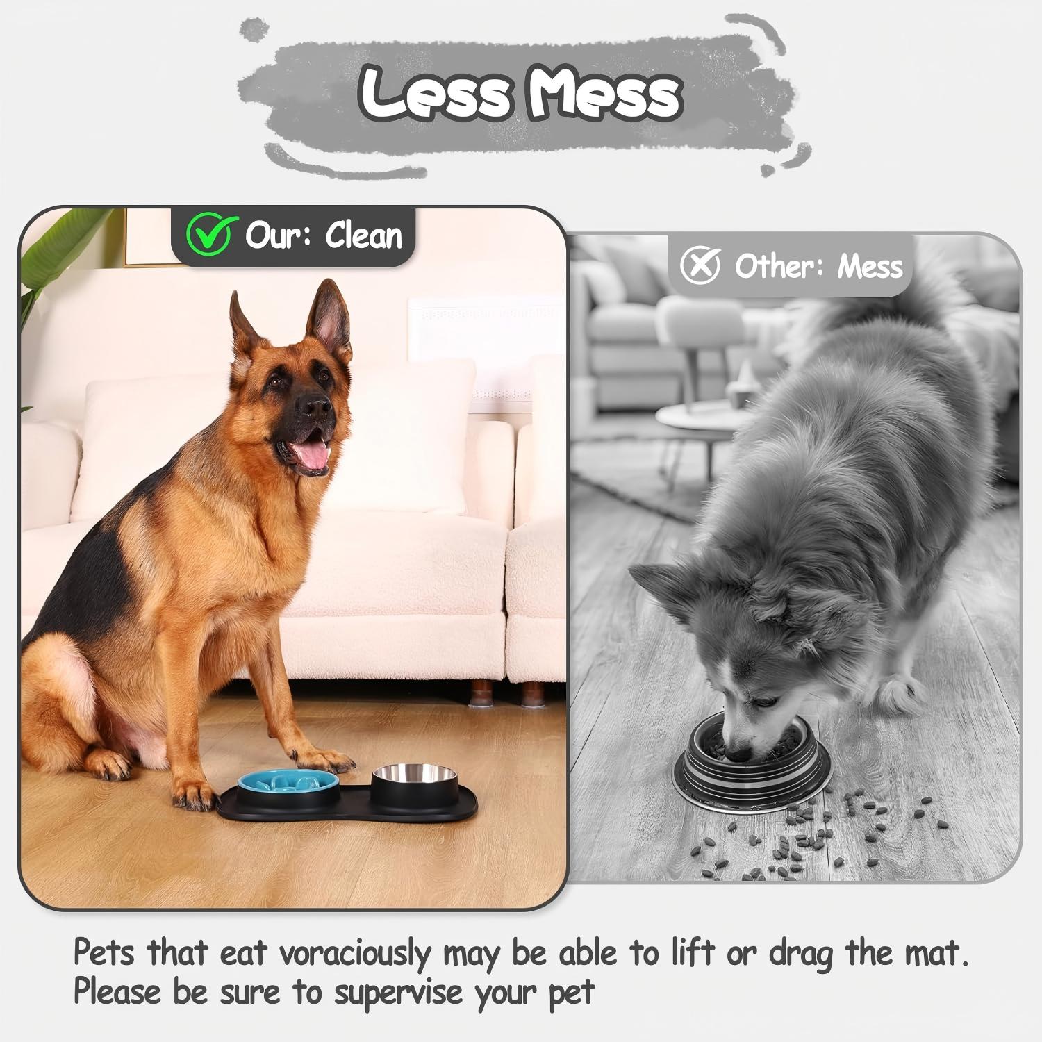 3 in 1 Slow Feeder Dog Bowls &amp; Stainless Steel Water Bowl with Non-Spill Silicone Mat for Small Medium Large Breed