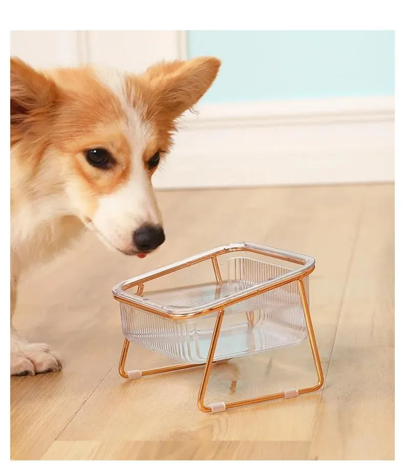 Removable 15 Tilted Elevated Pet Cat Dog Food and Water Bowls Set with Iron Stand