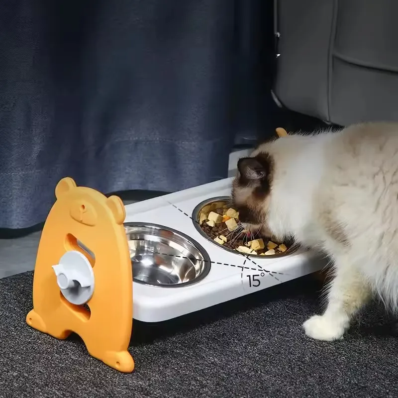 Adjustable Plastic Dog Bowl Tilted Cat Bowl Single Ceramic Double Stainless Steel Pet Feeder Bowls
