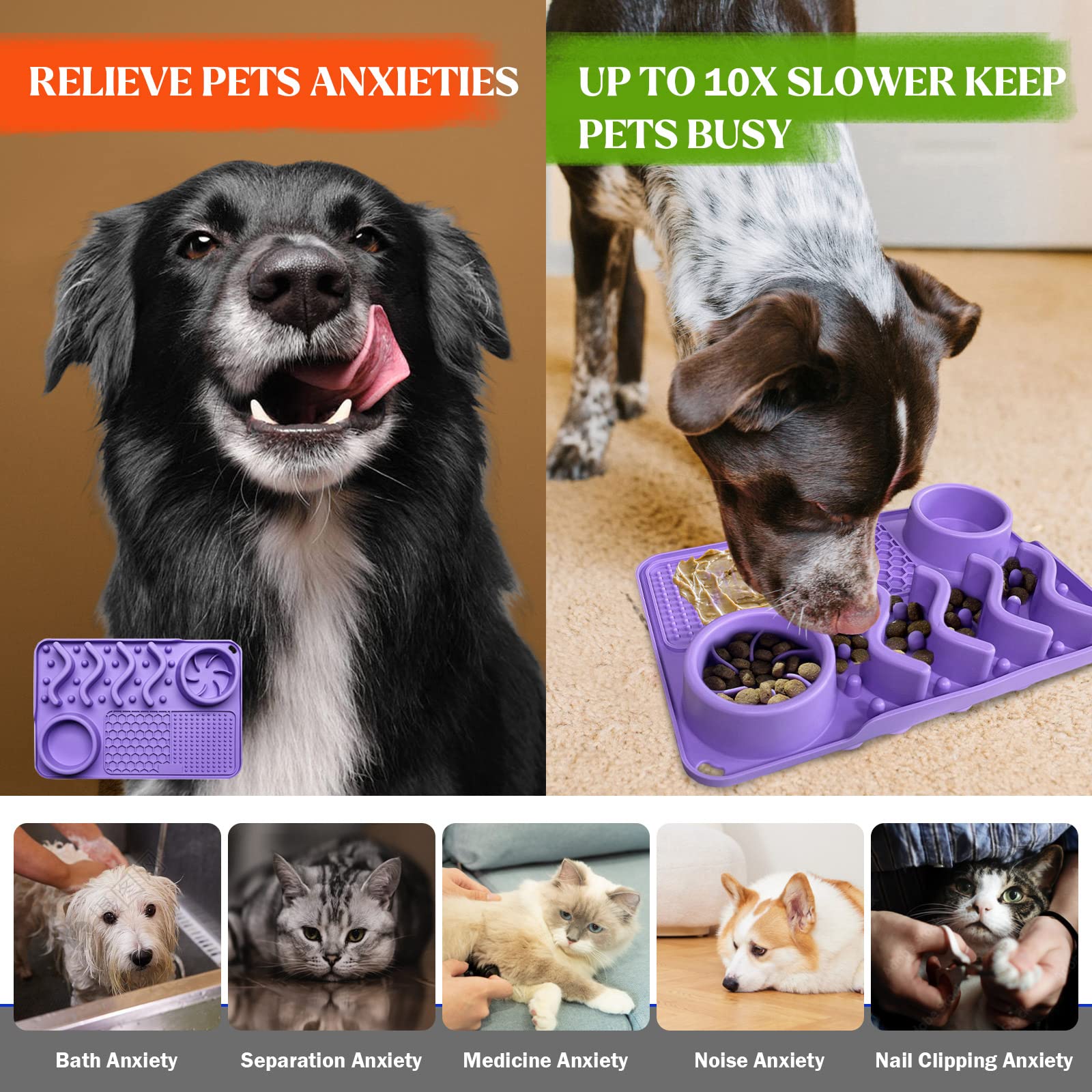 Petdom Food Grade Silicone All In One Nonslip Water Slow Feeder Placemat Anxiety Relief Licking Pad Dog Food Bowl Mat