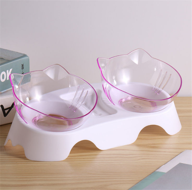 15° Tilted Cat Food Water Bowls with Raised Stand for Neck Protection