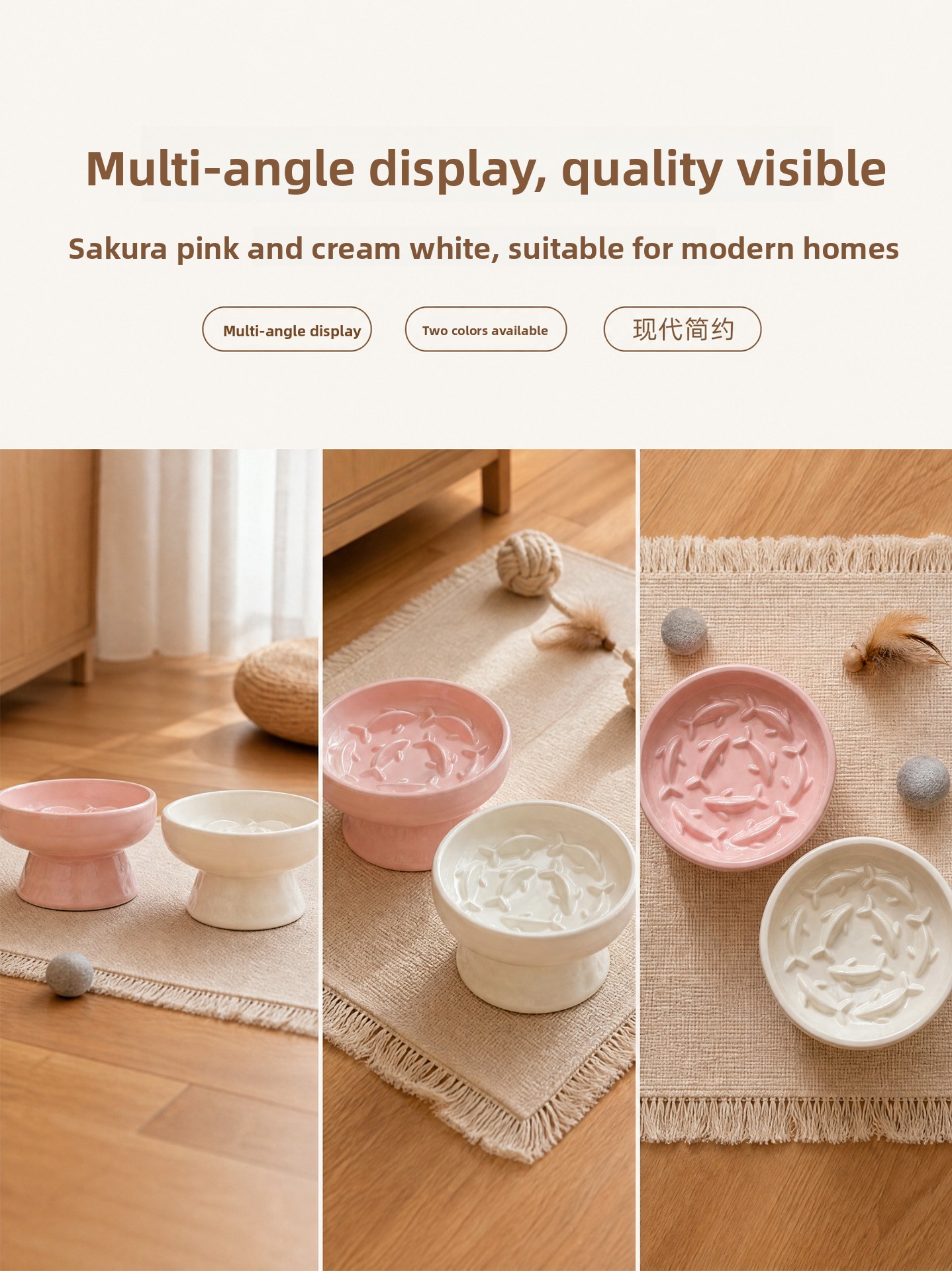 Elevated Ceramic Slow Feeder Bowl for Cats & Dogs Anti-Choke Neck Protection Pet Feeding Bowl