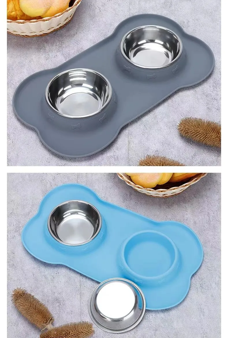 Elevated Whisker Friendly Tilted Flat Silicone Double Feeder Bowl Customization