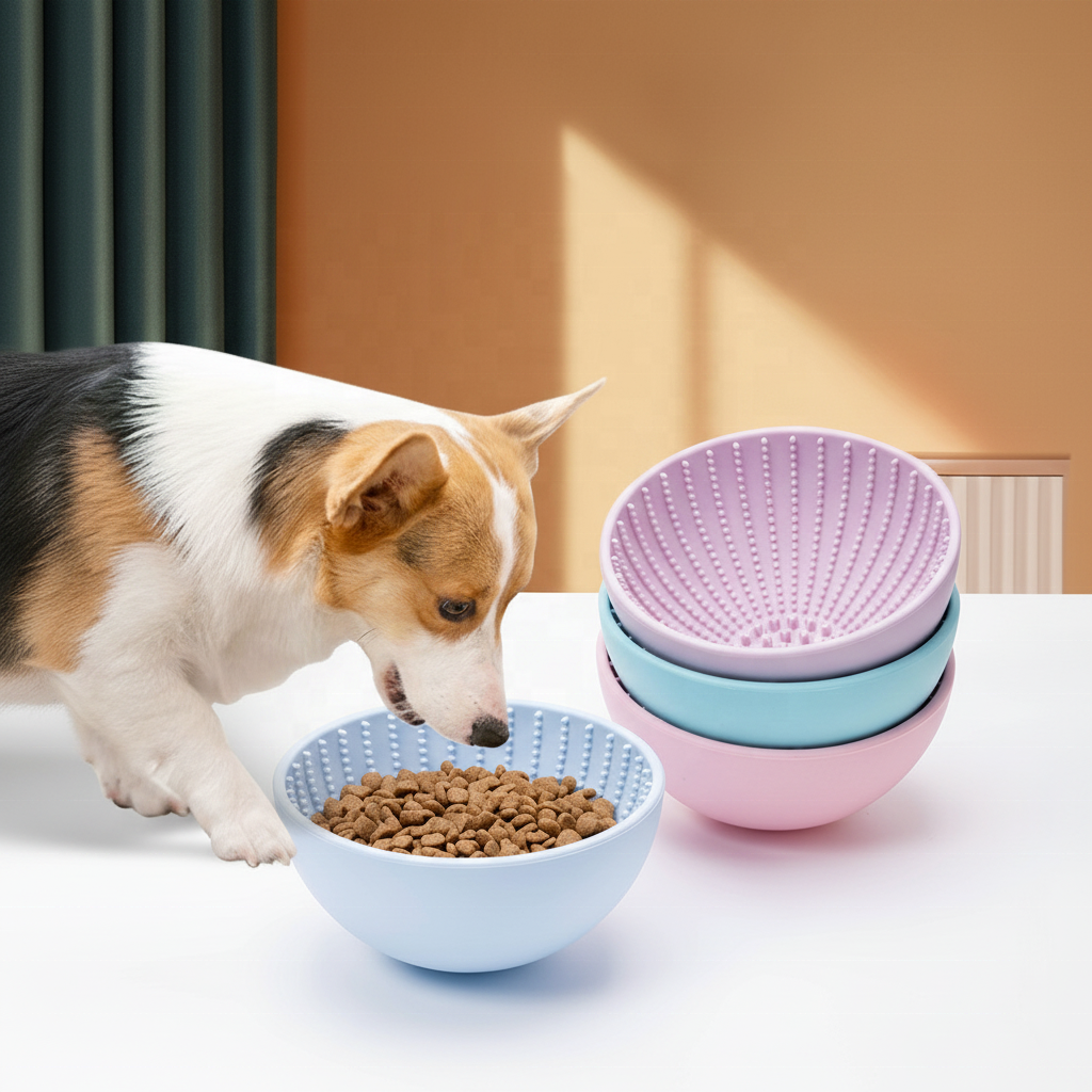 OEM ODM Custom Logo Food Grade Silicone Large 2-in-1 Lick Slow Feeder Dog Bowl for Pets