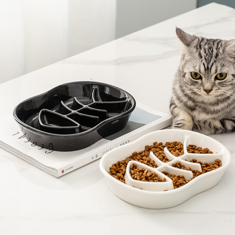 Hot Sale Eco-Friendly Ceramic Pet Dog Slow Food Water Bowl Feeder with Multi-Groove Design