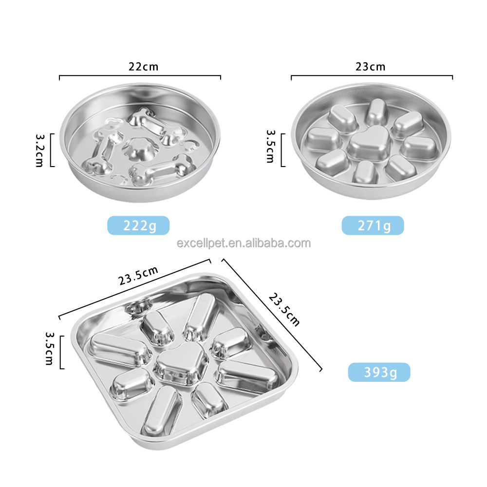 Eco-friendly 304 Stainless Steel Slow Feeder Bowl Anti-Choke Design for Healthy Eating of Dogs and Cats Solid Pattern