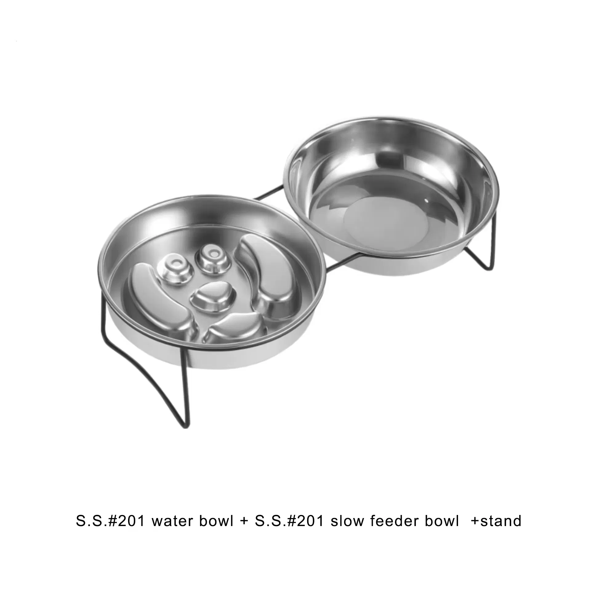 Elevated Steel Pet Feeders with 2 Bowls for Cats Dogs Slow Feeding