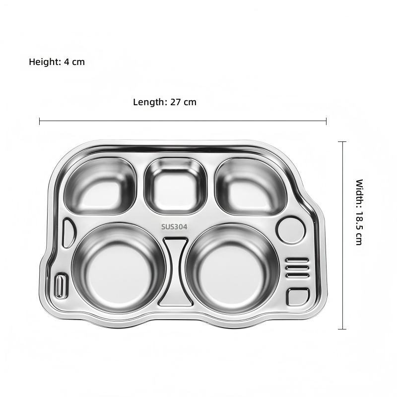 Cartoon Design Children's Stainless Steel Rectangle Baby Feeding Set Dinner Plate Divided Red Eco-Friendly Dishwasher Safe