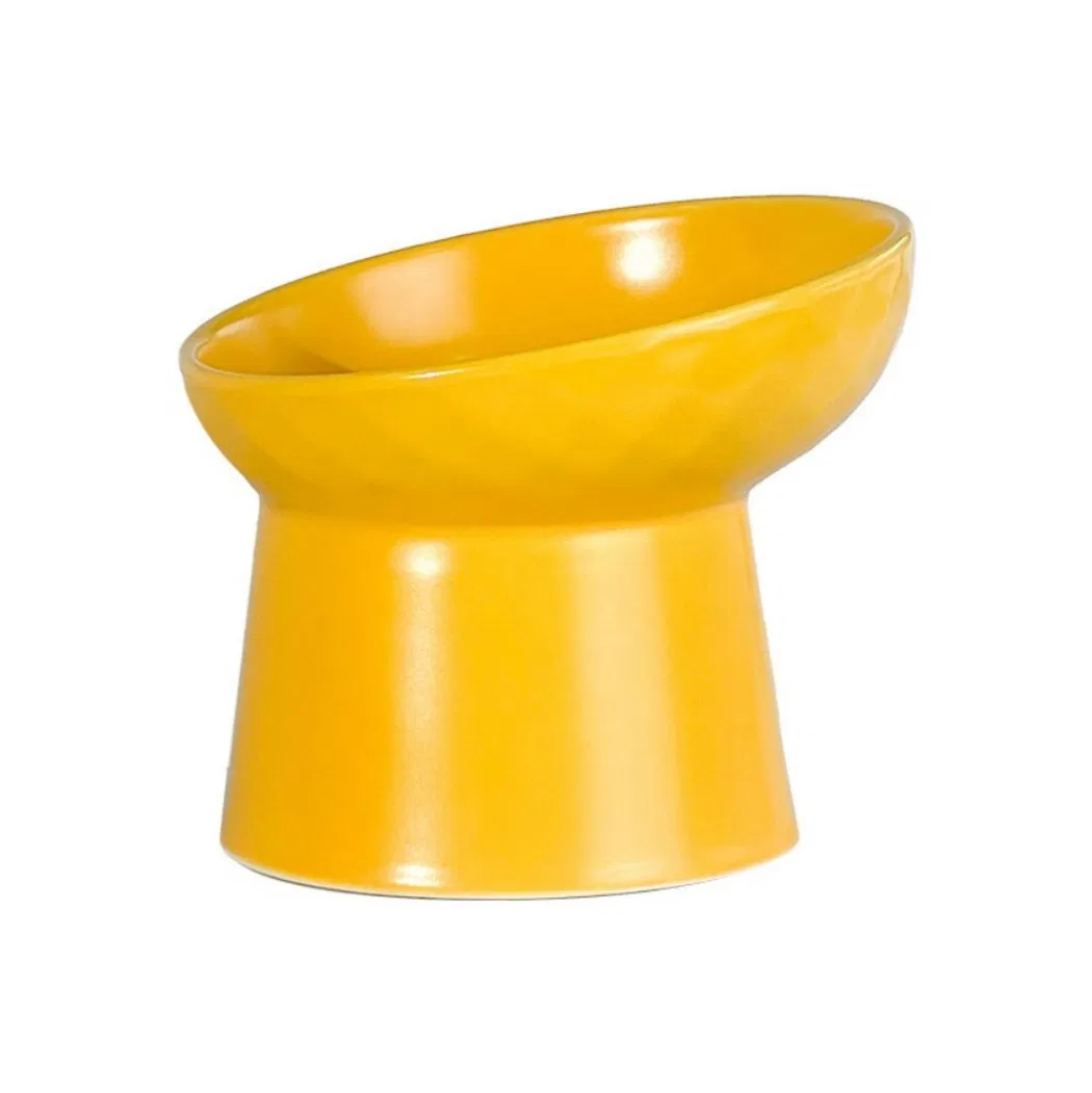 Ins Wholesale Split Ceramic Pet Flower Plate Bowl Elevated Cat Dog Food Bowl Tilted Ceramic Cat Plate Ceramic Bowl with Stand