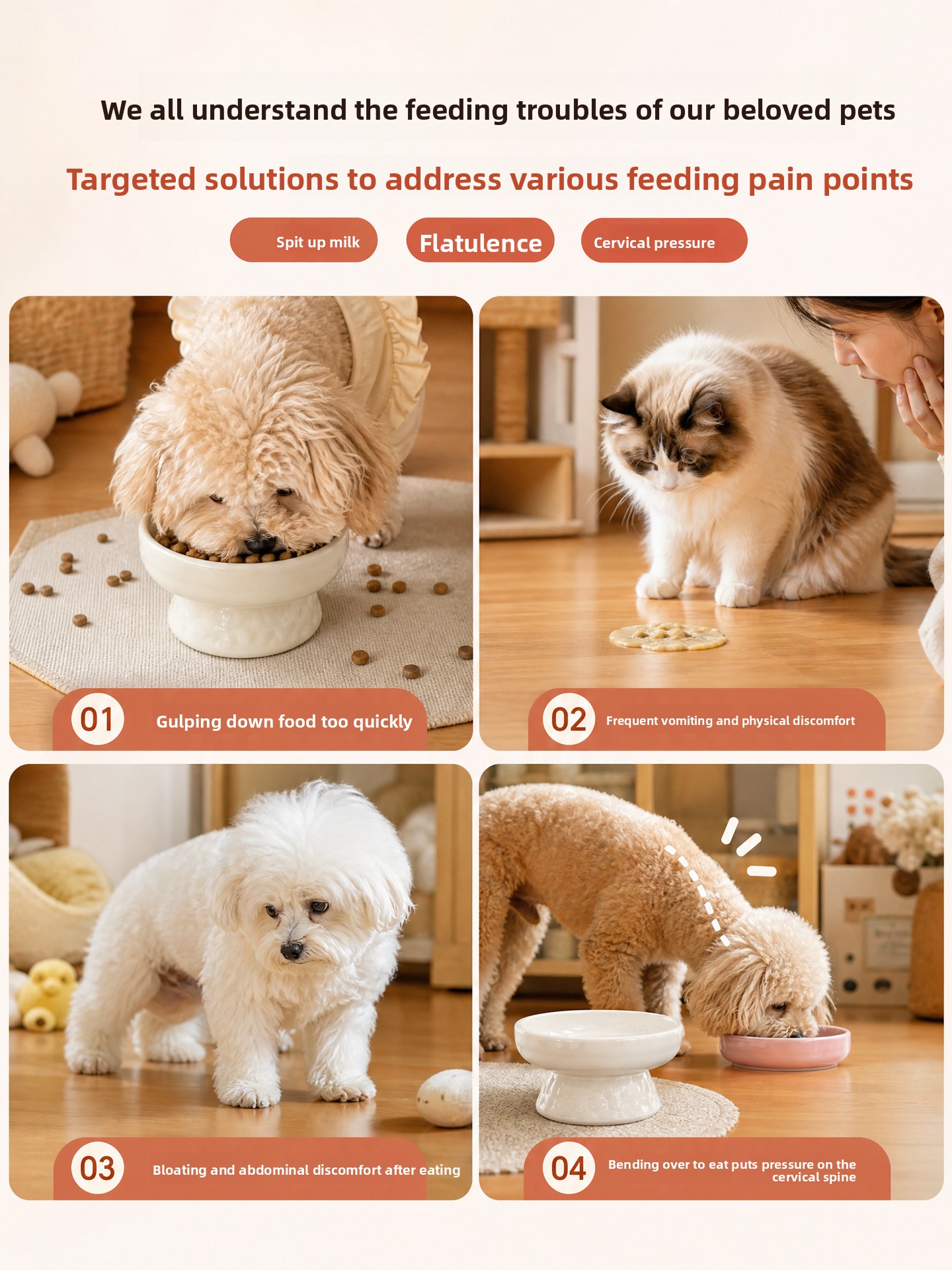 Elevated Ceramic Slow Feeder Bowl for Cats & Dogs Anti-Choke Neck Protection Pet Feeding Bowl
