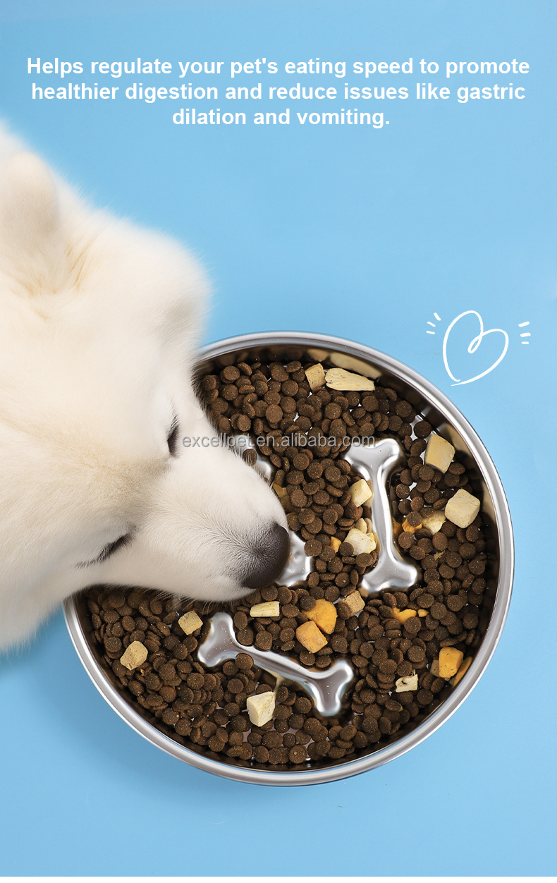 Eco-friendly 304 Stainless Steel Slow Feeder Bowl Anti-Choke Design for Healthy Eating of Dogs and Cats Solid Pattern
