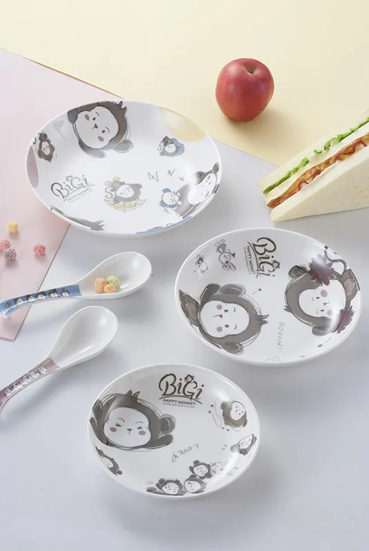 Cartoon Pattern Kids Serving Melamine Round Deep 8.5 Inch Dinner Breakfast Snack Cereal Serving Dish