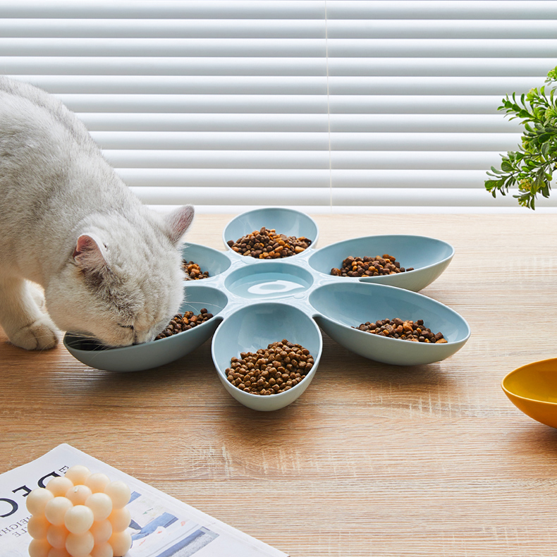 Flower Design Eco-Friendly Portable Multi-Bowl Dog Food Feeder 6-Section Plastic Tray for Multiple Pets OEM Supported