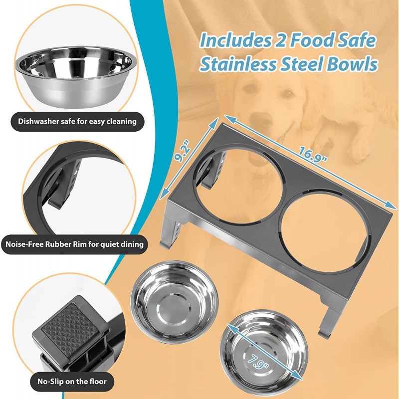 Wholesale 2 in 1 Lifting Elevated Steel Stainless Cat and Dog Feeder Slow Food Feeder Bowl