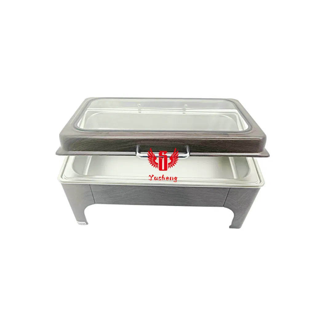 9L Chafing Dish Stainless Steel Rectangular Wooden Pattern Color