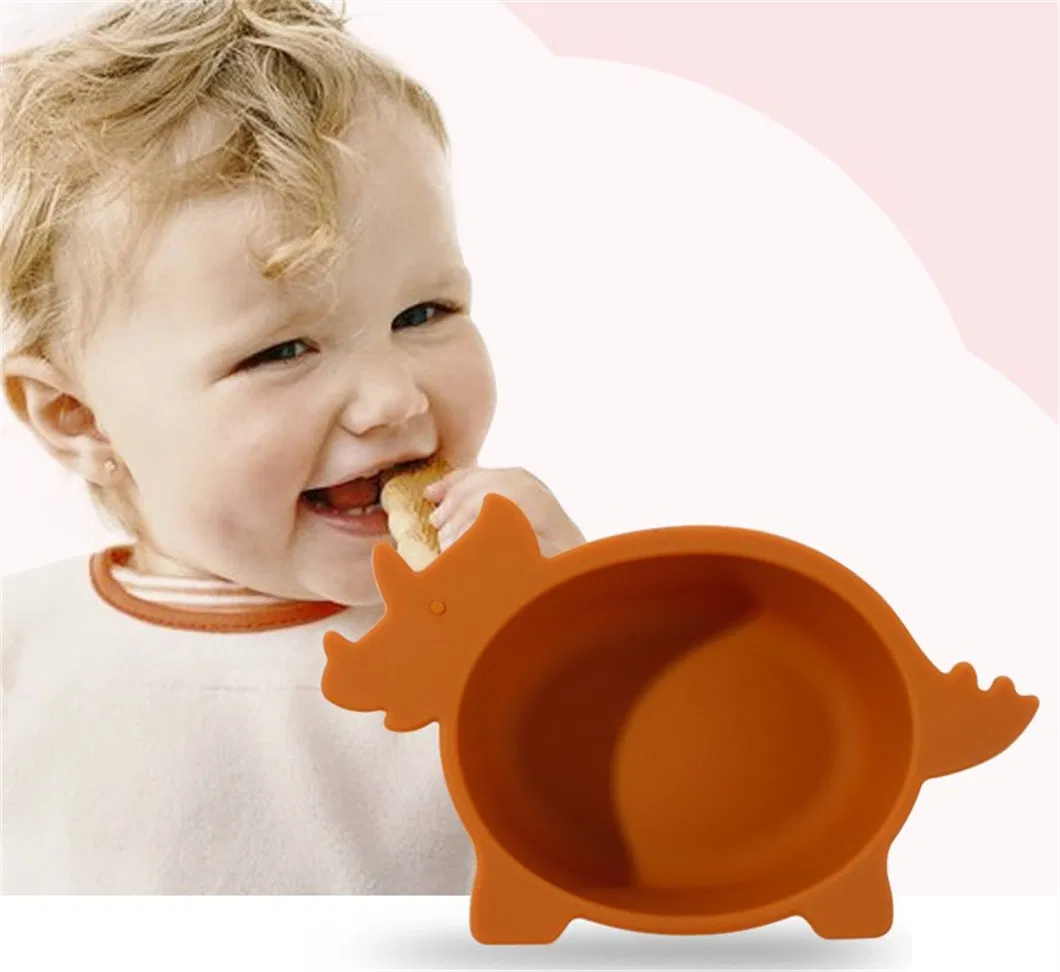 Dino Design Triceratops Food Grade Kids Toddlers Silicone Baby Feeding Plate Dish