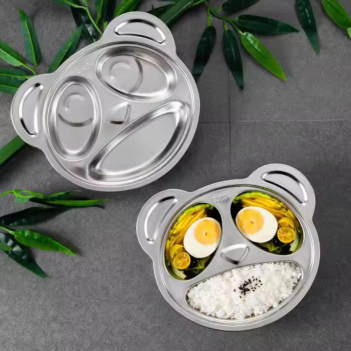 Stainless Steel Divided Kids Square Dinner Lunch Dining Plates