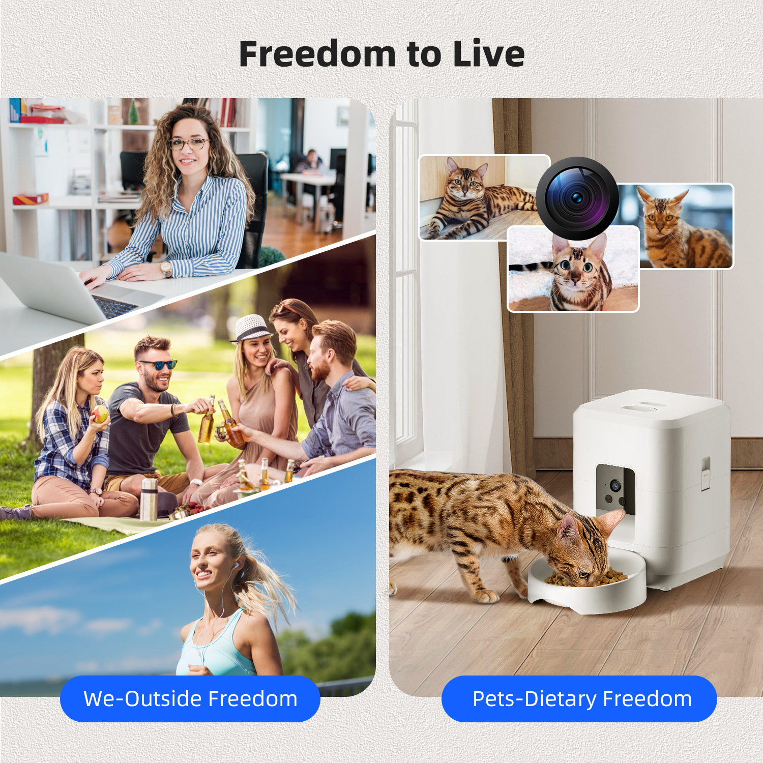 OEM/ODM Dog Feeder 2L Smart Compact Square Plastic Leak Proof Slow Feeding Charge Remote Video Timed &amp; Portioned LCD Display